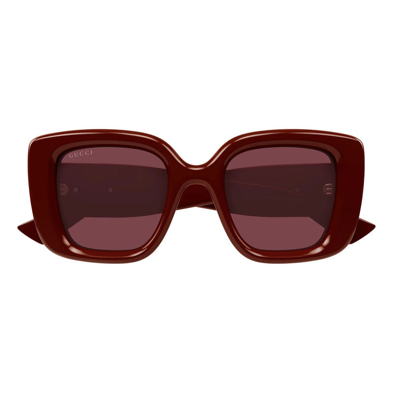 Gucci Sunglasses Square Full Rim, Shiny Solid Burgundy Frame and Solid Burgundy Lens GG1975S005