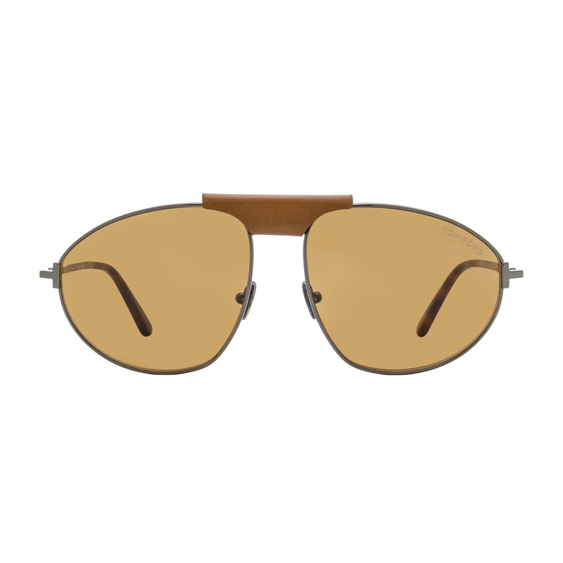 Tom Ford Sunglasses Aviator Full Rim, Shiny Gunmetal Frame and Brown Lens FT109508E