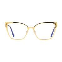 Tom Ford Tom Ford Eyeglasses Cat Eye Full Rim, Shiny Deep Gold Frame and Clear/Blue Light Block Lenses Lens FT6051-B030