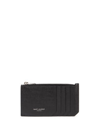 Saint Laurent Men Saint Laurent Paris Fragments Zipped Card Case In Grain De Poudre Leather