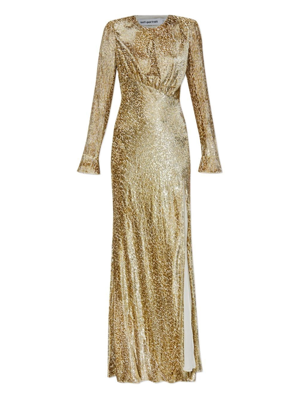 Self-Portrait Women Long Dress In Gold Thread