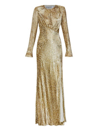Self-Portrait Women Long Dress In Gold Thread