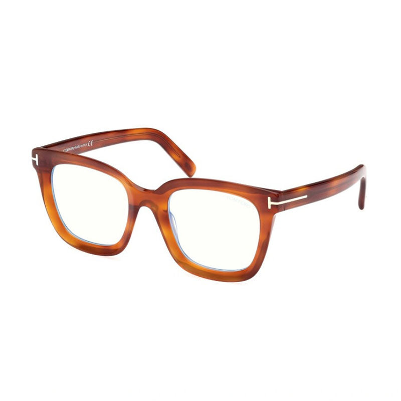 Tom Ford Tom Ford Eyeglasses Square Full Rim, Blonde Havana Frame and Clear Blue Light Block Lens FT5880-B053