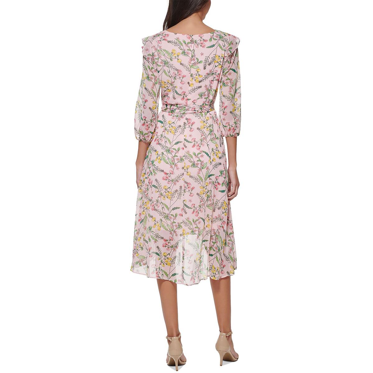 Womens Chiffon Faux-Wrap Midi Dress