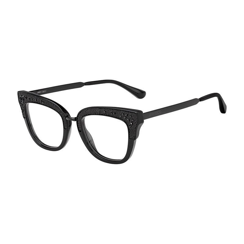 Jimmy Choo Eyeglasses Cat Eye Full Rim, Black Frame and Clear Demo Lenses Lens JC237080700
