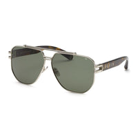 Philipp Plein Sunglasses Square Full Rim, Palladium Frame and Green Lens SPP1850K07