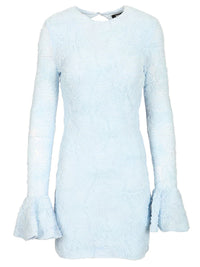 Rotate Women Blue Mesh Mini Dress With Ruffles