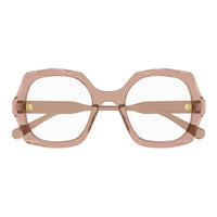 Chloe Eyeglasses Square Full Rim, Shiny Transparent Brown Frame and Clear Demo Lenses Lens CH0228O003