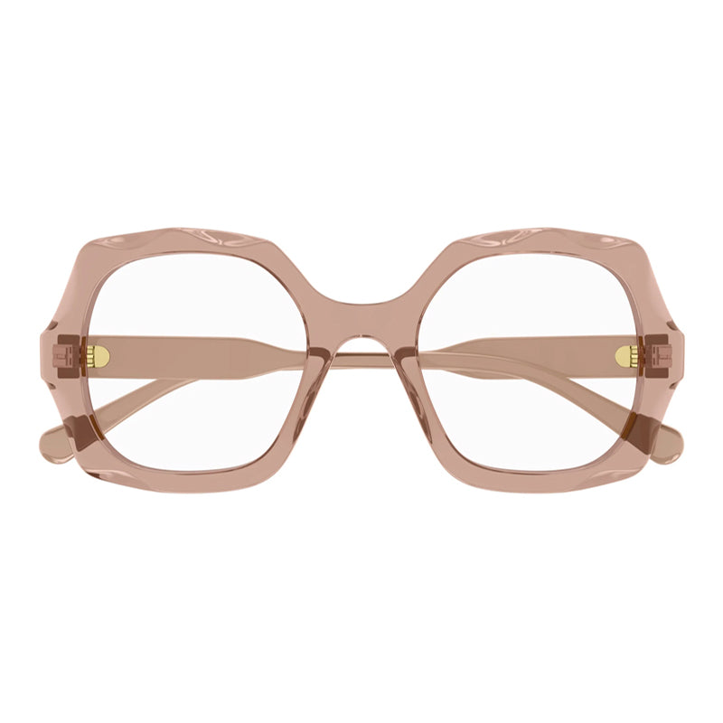Chloe Eyeglasses Square Full Rim, Shiny Transparent Brown Frame and Clear Demo Lenses Lens CH0228O003