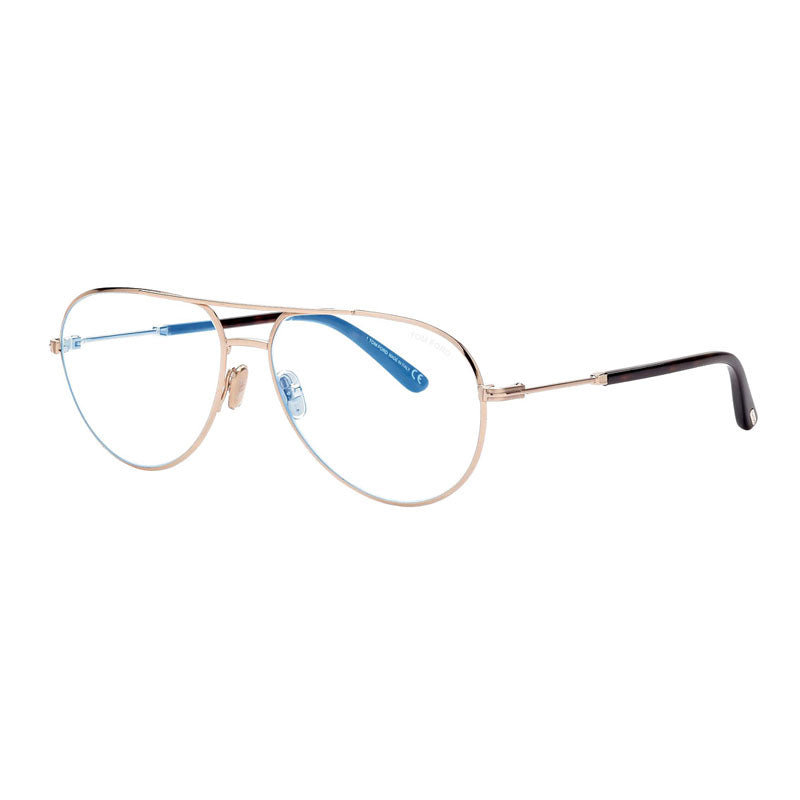 Tom Ford Tom Ford Eyeglasses Aviator Full Rim, Shiny Rose Gold Frame and Clear Blue Light Block Lenses Lens FT5829-B028