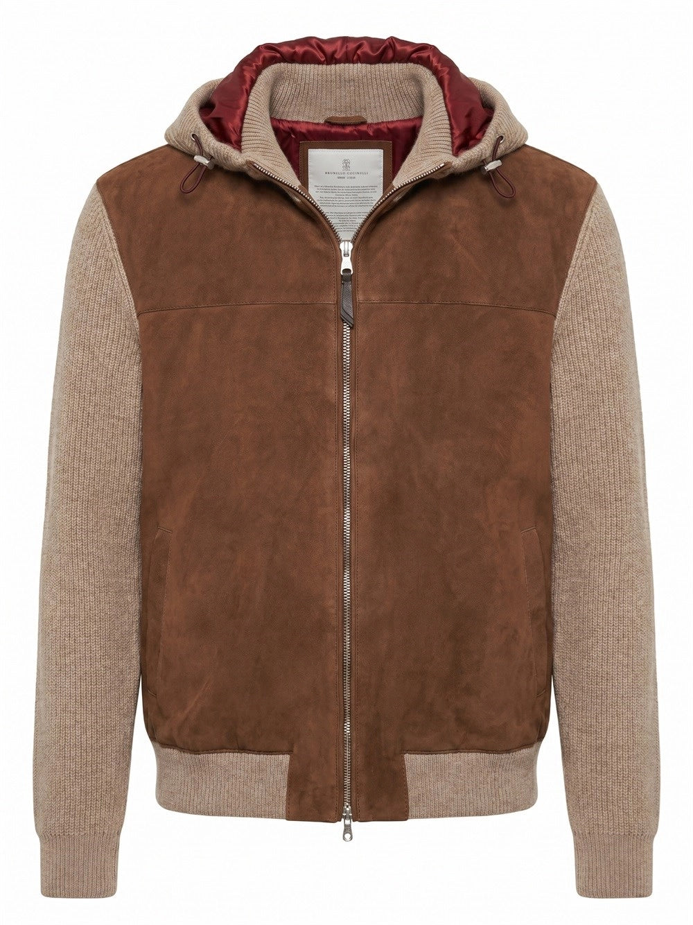 Brunello Cucinelli Men Suede And Cashmere Knit Hooded Bomber Jacket