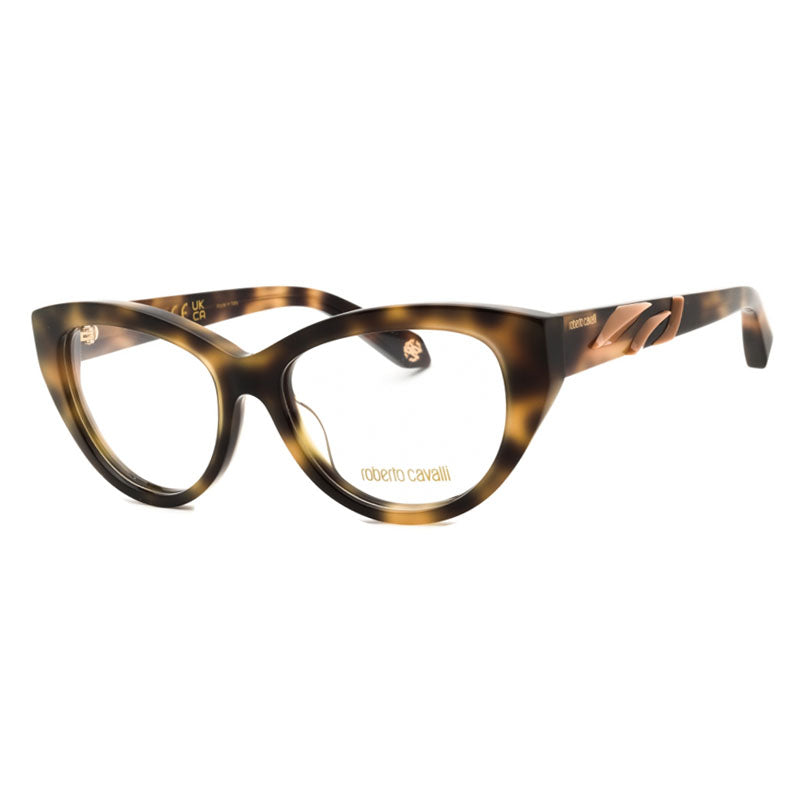Roberto Cavalli Eyeglasses Cat Eye Full Rim, Shiny Dark Havana Frame and Clear Demo Lenses Lens VRC024M02BV