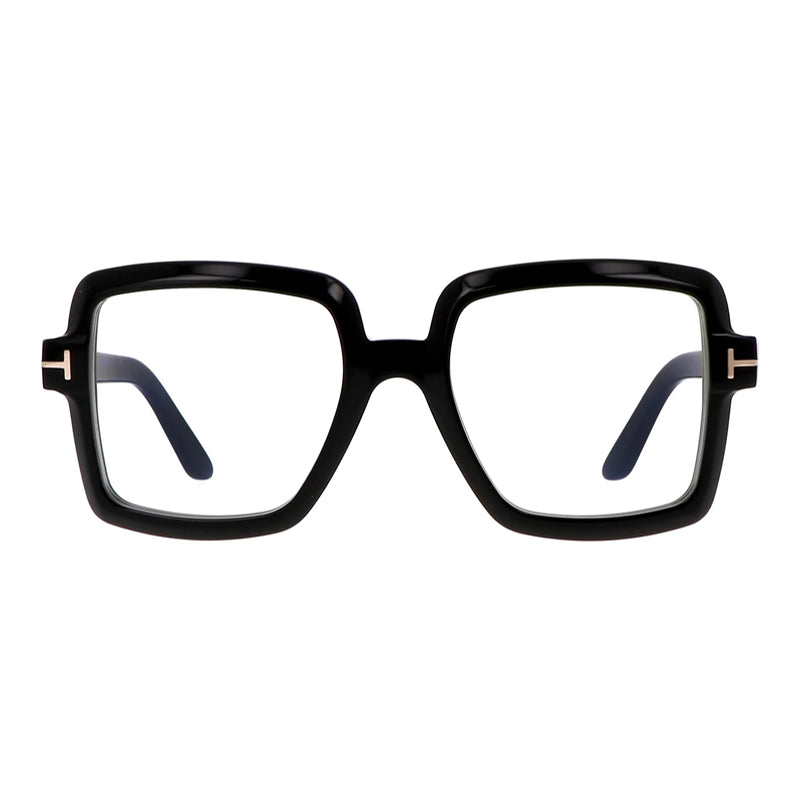 Tom Ford Eyeglasses Square Full Rim, Shiny Black Frame and Clear Blue-Light Block Lenses Lens FT5913-B001