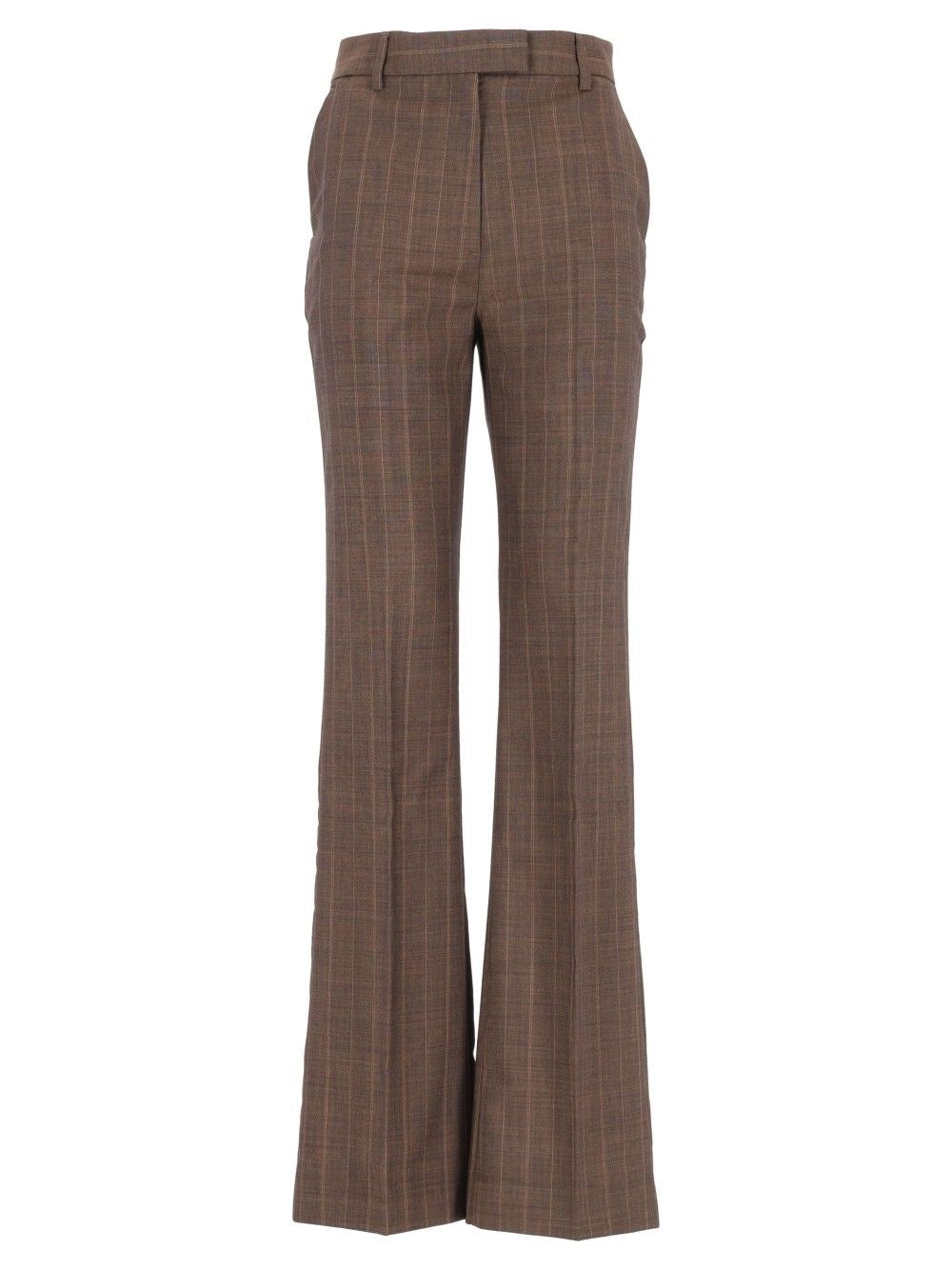 Ganni Women Brown Pinstriped Wool Trousers