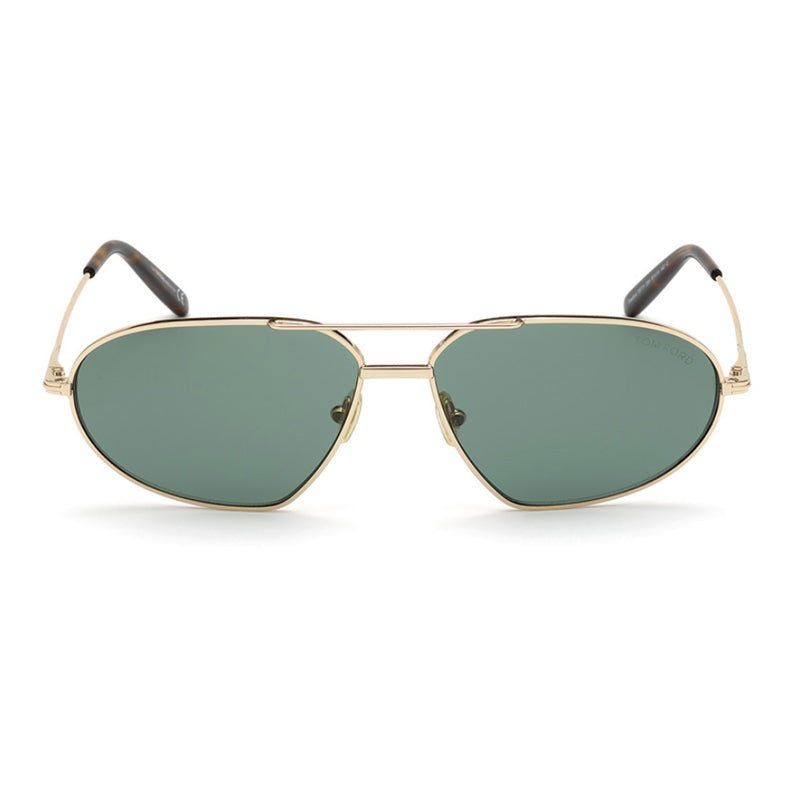 Tom Ford Tom Ford Sunglasses Rectangle Full Rim, Shiny Rose Gold Frame and Green Lens FT077128N