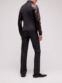 Gucci Men Wool Zip Jacket With Leather Sleeves