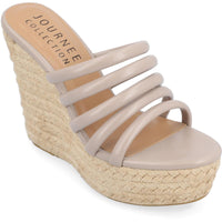 CYNTHIE Womens Comfort Insole Faux Leather Wedge Sandals Taupe