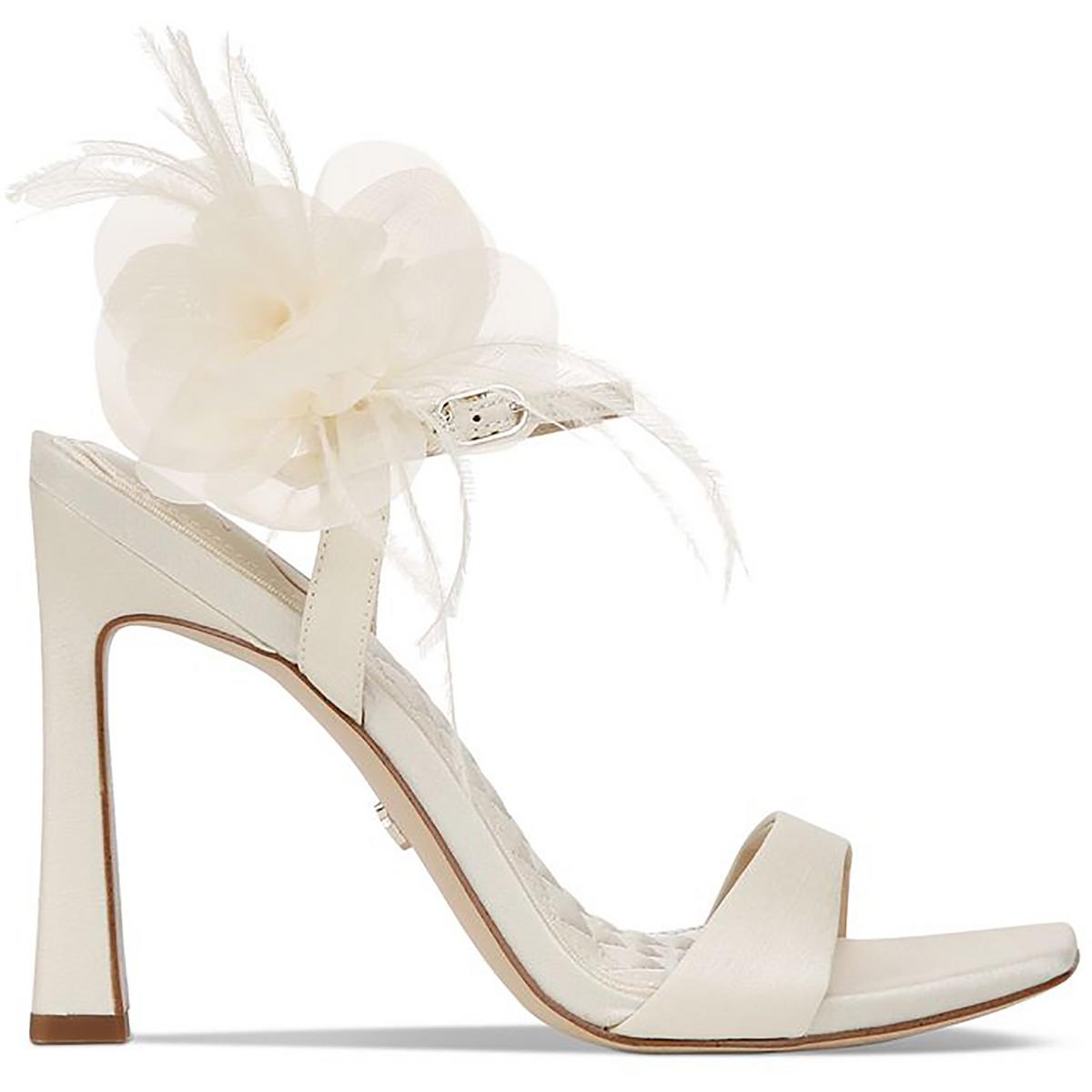 Leana Womens Satin Feathers Ankle Strap