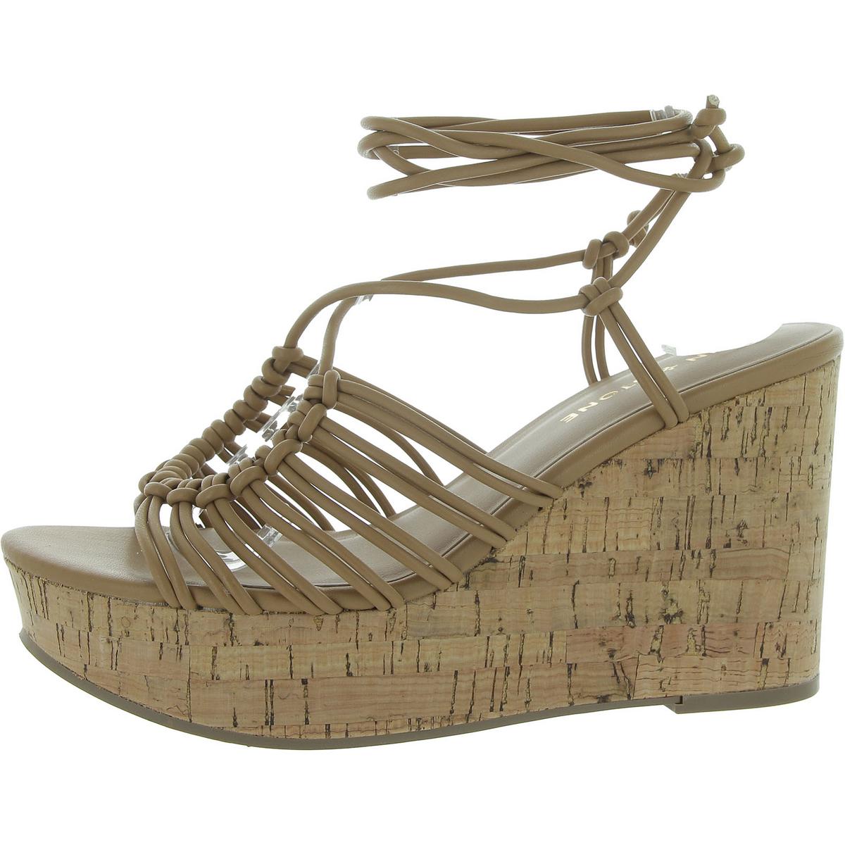 Tillyyp Womens Faux Leather Heeled Wedge Sandals