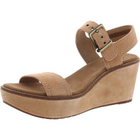Aisley Orchid Womens Suede Ankle Strap Wedge Sandals 9 Medium Light Tan