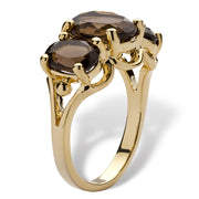 PalmBeach Jewelry Yellow Gold-plated Oval Cut Genuine Smoky Quartz 3-Stone Ring Sizes 5-10