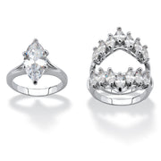 PalmBeach Jewelry Silvertone Marquise Cut Cubic Zirconia Jacket Bridal Ring Set Sizes 5-10