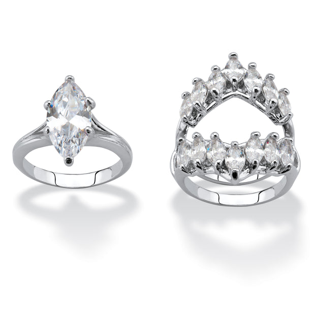 PalmBeach Jewelry Silvertone Marquise Cut Cubic Zirconia Jacket Bridal Ring Set Sizes 5-10