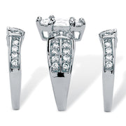 PalmBeach Jewelry Silvertone Marquise Cut Cubic Zirconia 3 Piece Channel Set Bridal Ring Set Sizes 5-10