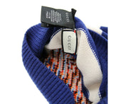 Gucci Men's Blue / White Striped Wool Knit Beanie Hat With Tiger Head M / 58 500929 4278
