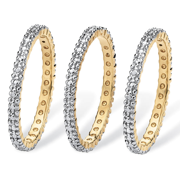 PalmBeach Jewelry Yellow Gold-plated Genuine Diamond Accent Stackable 3 Piece Set Bridal Eternity Ring Sizes 6-10