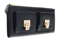 J&C J11-012 NERO Black Zippered Large Wallet