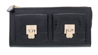 J&C J11-012 NERO Black Zippered Large Wallet