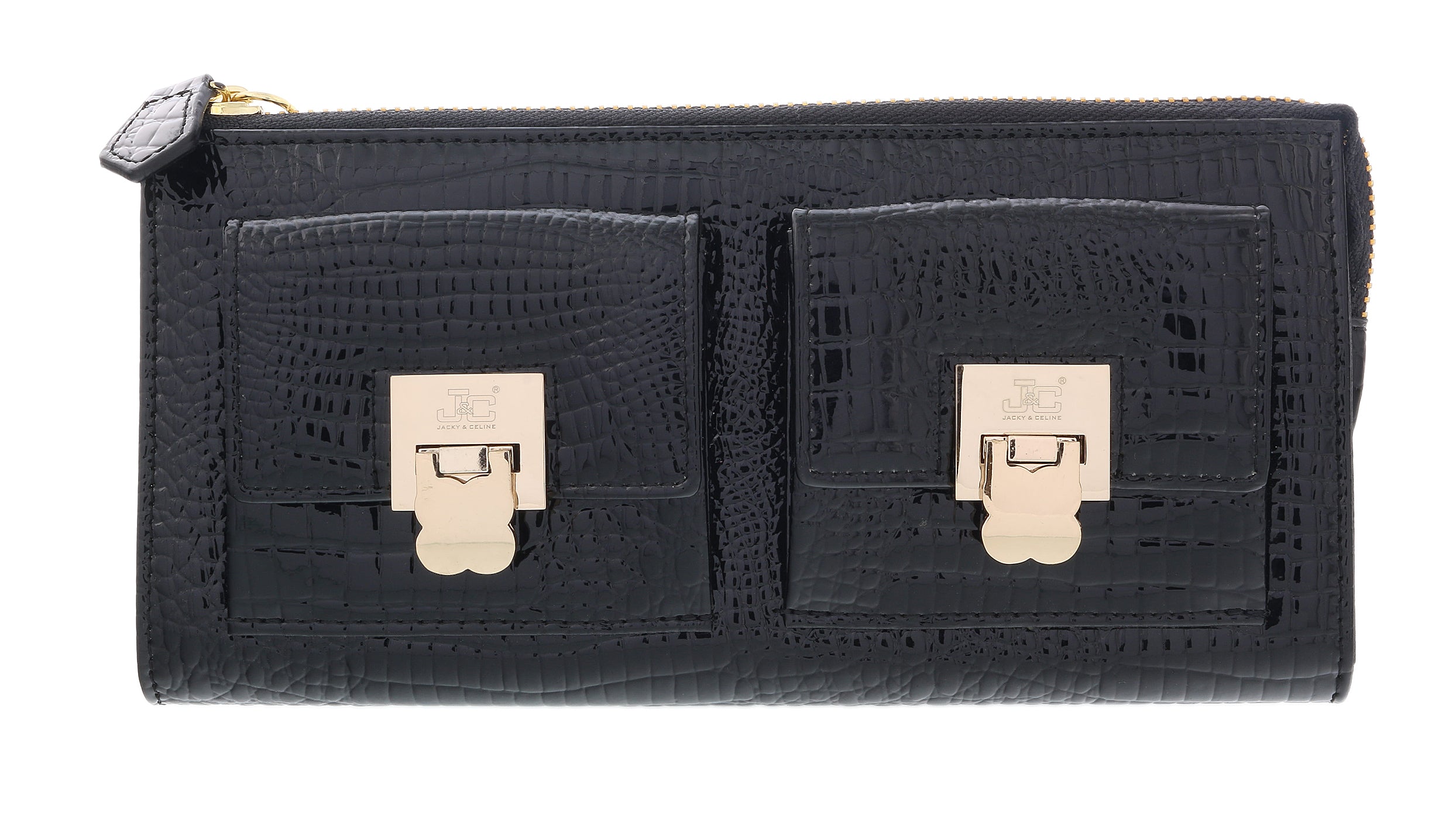 J&C J11-012 NERO Black Zippered Large Wallet