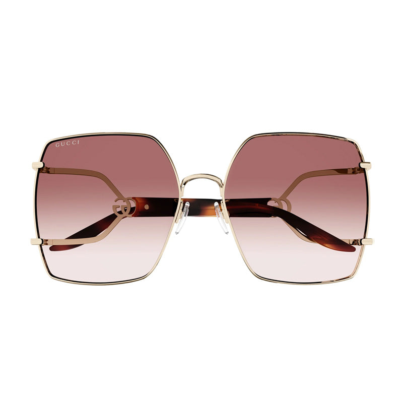Gucci Sunglasses Square Full Rim, Gold Frame and Red Gradient Lens GG1564SA004