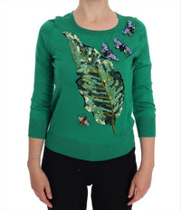 Dolce & Gabbana Green Silk Crystal Banana Women's Sweater
