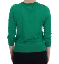 Dolce & Gabbana Green Silk Crystal Banana Women's Sweater