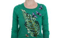 Dolce & Gabbana Green Silk Crystal Banana Women's Sweater