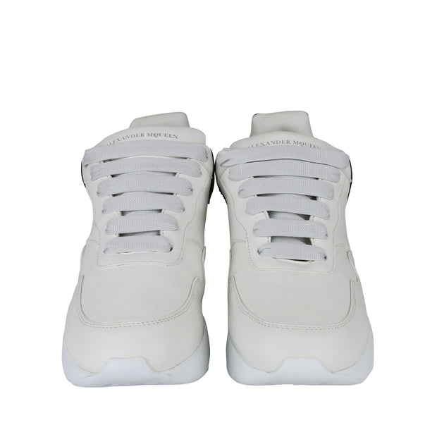 Alexander McQueen Men's Ivory / White / Black Leather Platform Sneakers 505033