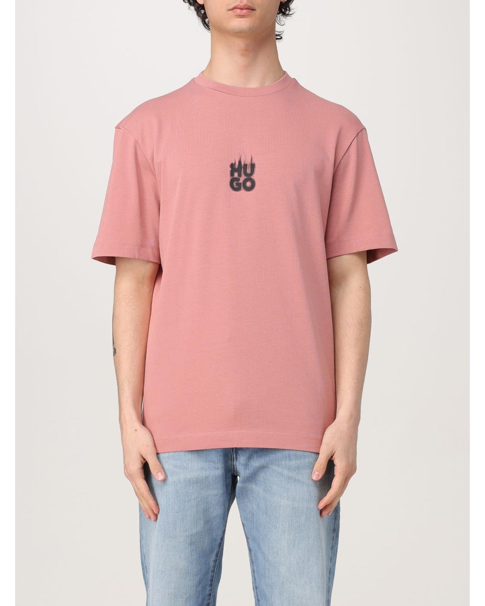 Hugo Short Sleeve Crew Neck Tee Men Pink T-Shirts