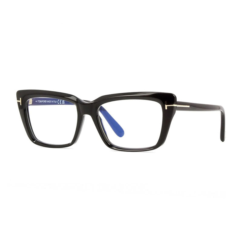 Tom Ford Eyeglasses Square Full Rim, Shiny Black Frame and Clear Blue Light Block Lens FT5894-B001