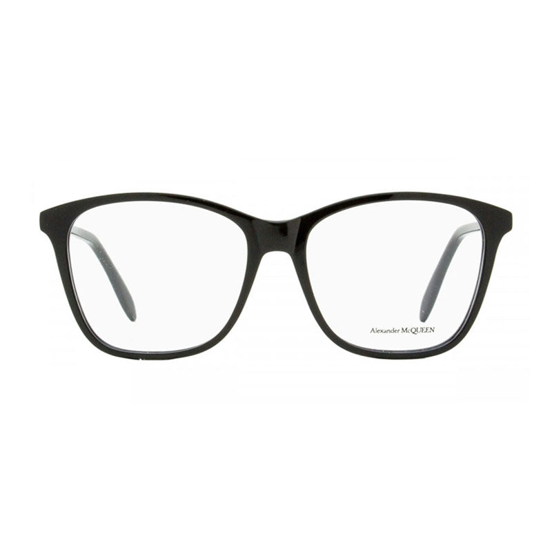Alexander McQueen Eyeglasses Square Full Rim, Shiny Black Frame and Clear Demo Lens Lens AM0191O001