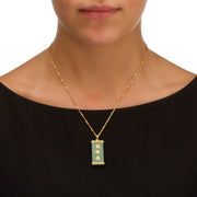 PalmBeach Jewelry Yellow Gold-plated Sterling Silver Emerald Cut Genuine Green Jade "Good Luck" Pendant (36mm)