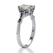 PalmBeach Jewelry Platinum-plated Sterling Silver Emerald Cut Genuine Aquamarine Scrolling Shank Ring Sizes 5-10