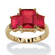 PalmBeach Jewelry Yellow Gold-plated Emerald Cut Simulated Birthstone 3 Stone Ring Sizes 5-10-July-Ruby