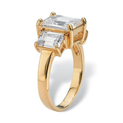 PalmBeach Jewelry Yellow Gold-plated Emerald Cut Simulated Birthstone 3 Stone Ring Sizes 5-10-April-Diamond