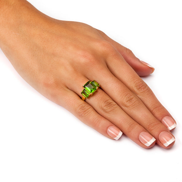 PalmBeach Jewelry Yellow Gold-plated Emerald Cut Simulated Birthstone 3 Stone Ring Sizes 5-10-August-Peridot