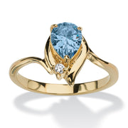 PalmBeach Jewelry Yellow Gold-plated Pear Cut Simulated Birthstone and Round Crystal Ring Sizes 5-10-March-Aquamarine