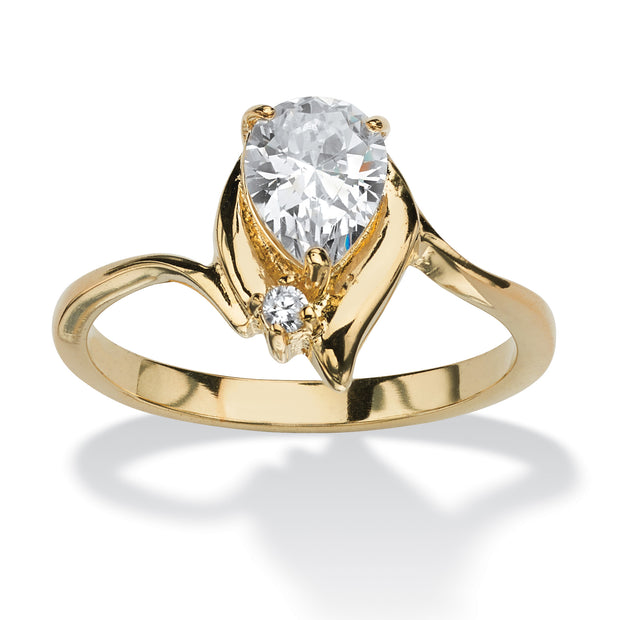 PalmBeach Jewelry Yellow Gold-plated Pear Cut Simulated Birthstone and Round Crystal Ring Sizes 5-10-April-Diamond