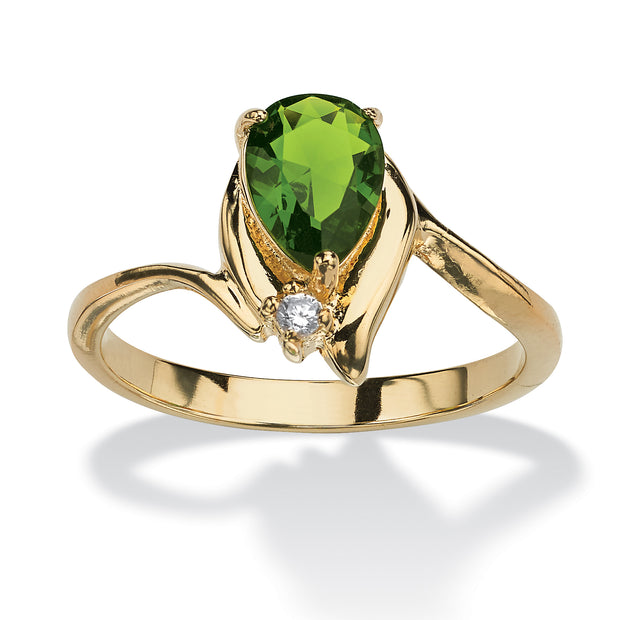 PalmBeach Jewelry Yellow Gold-plated Pear Cut Simulated Birthstone and Round Crystal Ring Sizes 5-10-August-Peridot