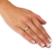 PalmBeach Jewelry Yellow Gold-plated Pear Cut Simulated Birthstone and Round Crystal Ring Sizes 5-10-March-Aquamarine